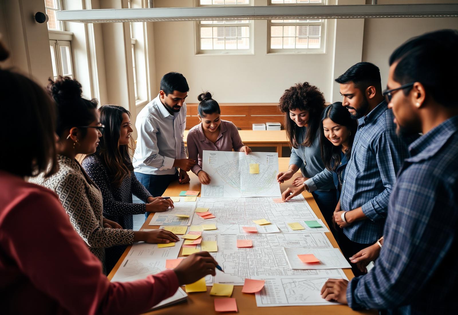 Habitants et élus collaborant autour d'un atelier de concertation citoyenne